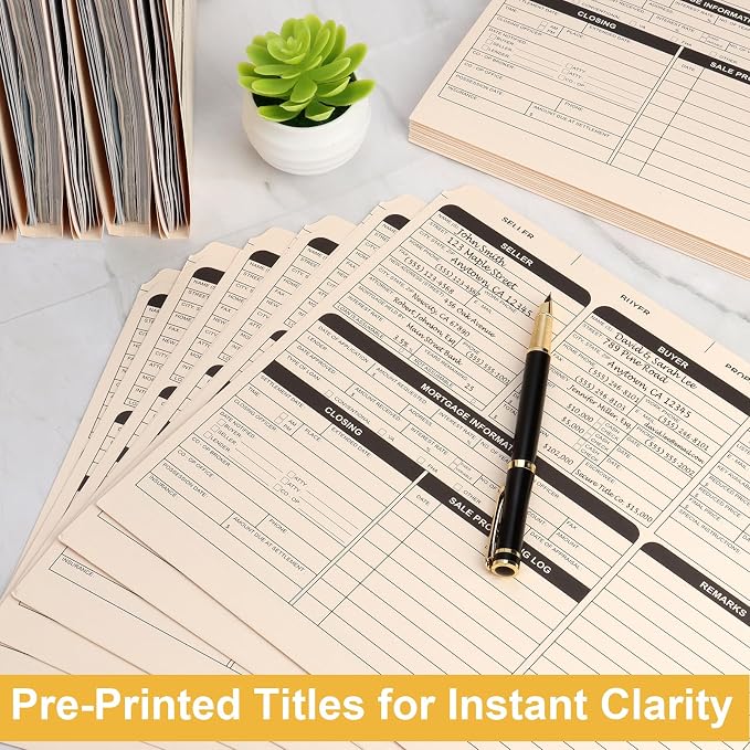 25 Pcs Real Estate Listing Folder Pre-Printed List for Real Estate Agent Supplies Durable Letter Size 210 GSM Manila Card Stock with Closing Checklist Color-Coded Dots for Documents Organizing