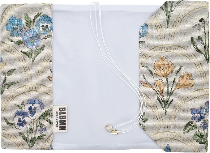 BLBMH 5.5x8.5 Fabric Bible Cover Non-Stretch | Built-in Bookmark | Handmade Washable Book Sleeve for Paperback Journal Privacy Reading Gift for Women - WD Flower White
