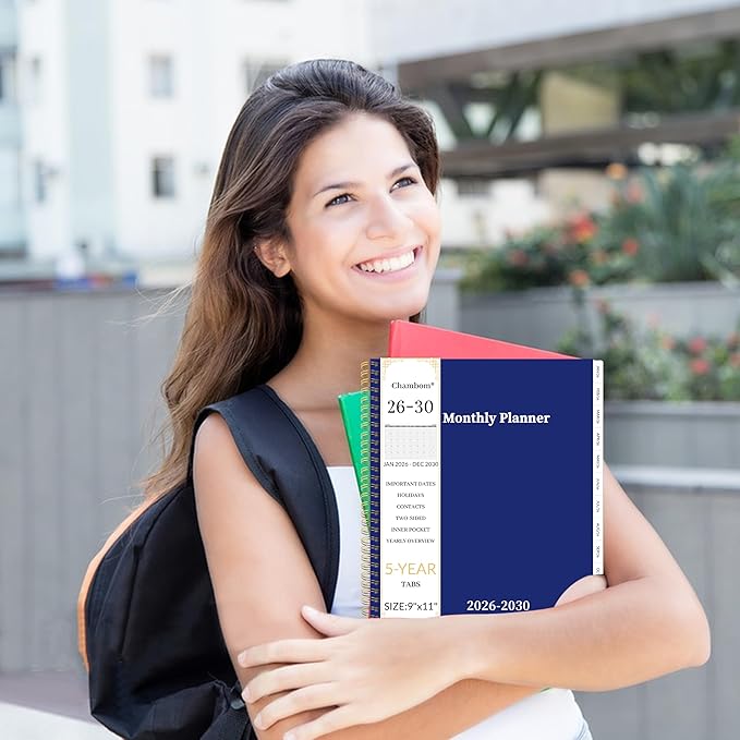 2026-2030 Monthly Planner 5 Year Monthly Planner/Calendar 2026-2030, Jan 2026 – Dec 2030, 9" x 11", Tabs, Double-Side Pocket, Holidays, Thick Paper - Navy Blue