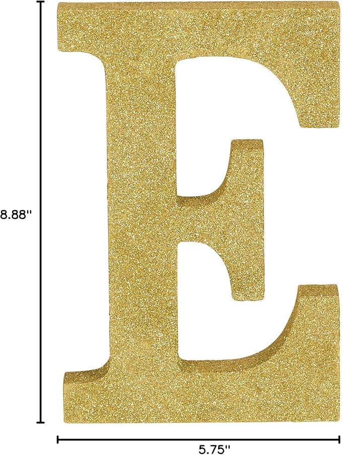 Stunning Gold Glitter MDF Letter "E" - 8.86" x 7.25" (1 Pc.) - Premium Quality & Durable Material - Unique & Ready-to-Use Party Decor - Perfect for Parties & Events