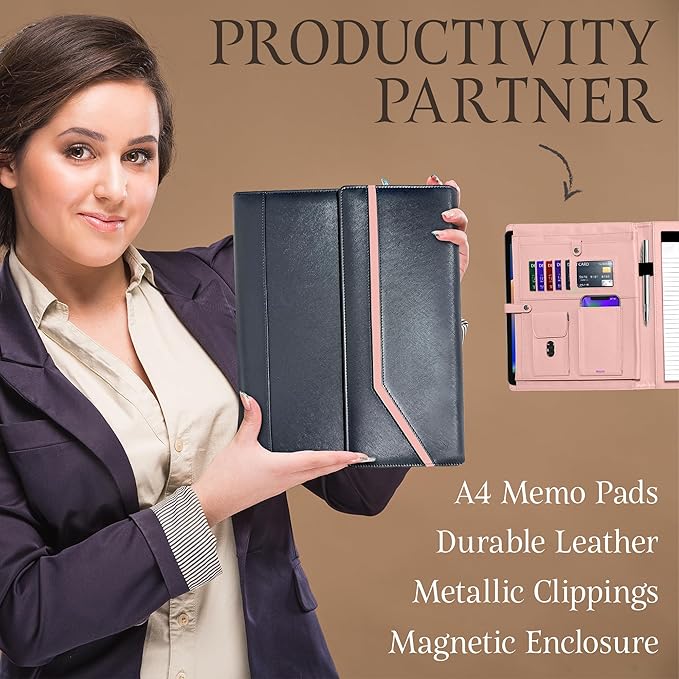Padfolio for Women, Leather Padfolio Perzonalized, Legal Pad Portfolio with 2 Notepads, Black Letter Padfolio.
