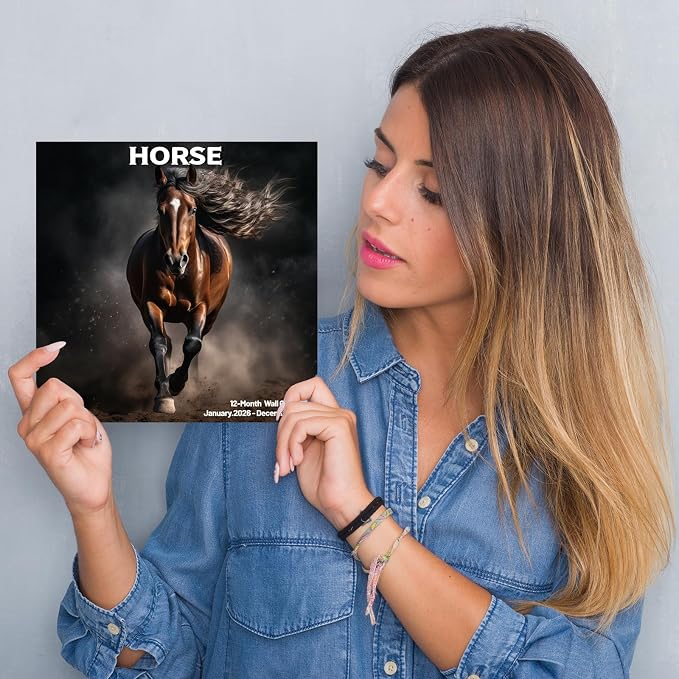 2026 Wall Calendar,Calendar 2026,Horse Monthly Wall Calendar, 12" x 24" Open,Family Planner Calendar, Home & Office Organizer,Hangable