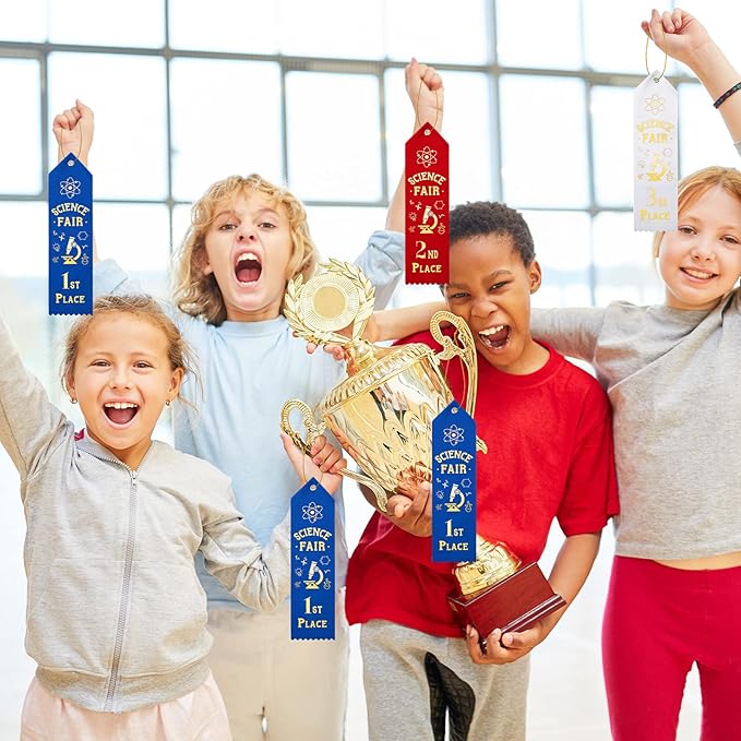 45 Pcs Science Fair Award Ribbons 1st, 2nd, 3rd Place Participation Prize Winner Recognition Ribbons with Event Card and Rope for Competition Sports Event Contest Prize Ornaments
