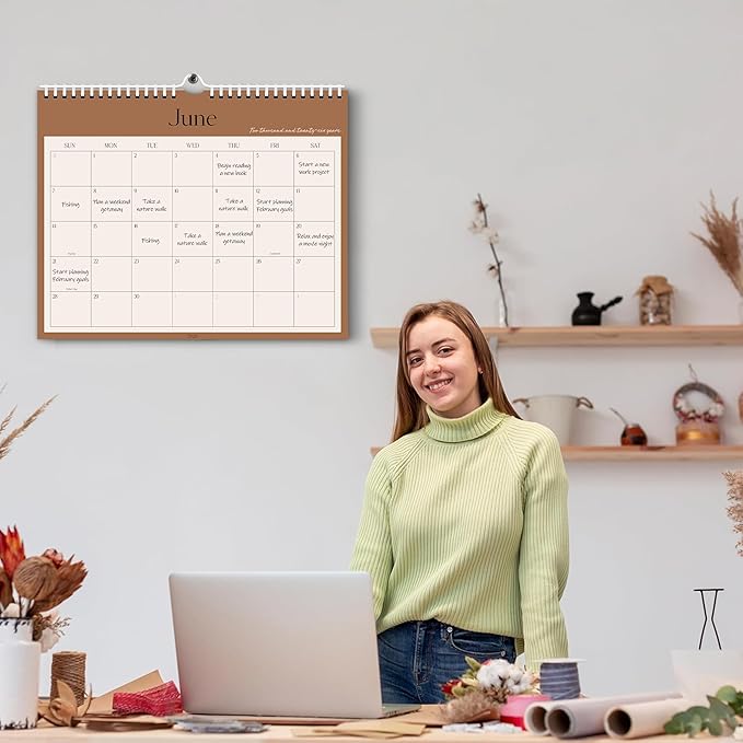 Aesthetic 2026 Wall Calendar - 12 Monthly Calendar from January 2026 to December 2026, 13.7" x 11", Modern Horizontal Wall Hanging Calendar for Organizing & Planning