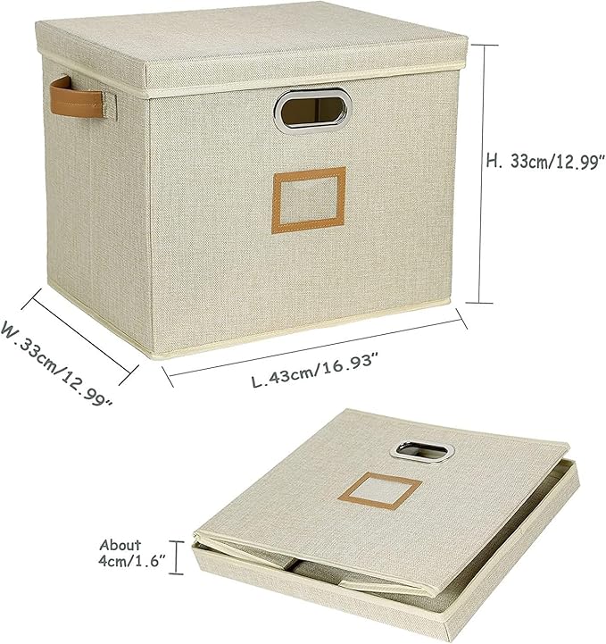 12-Inch Vinyl Record Storage Boxes with Lids and Handles, Stylish and Practical LP Record Organizer for 100+ Single Records, Suitable for Living Room, Study, Concert Hall or Office (Beige, 17"-4 Pack)