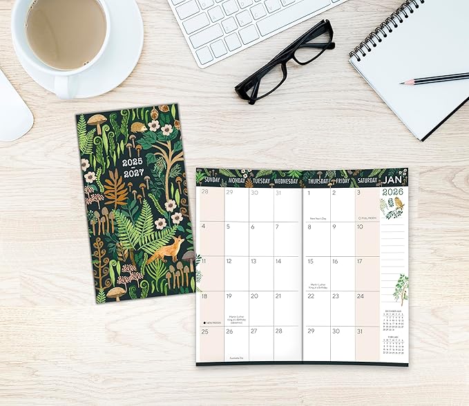 2026 Pocket Planner: 2-Year-Plus Pocket Calendar Planner (24-Month): January 2026- December 2027, Purse Size 6.5" x 3.5", Woodland Mushrooms