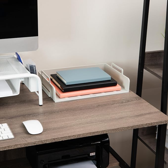 Mind Reader Stackable Paper Tray, Desktop Organizer, File Storage, Office, Plastic, 13.75" L x 10" W x 10.75" H, 4 Pcs., Beige