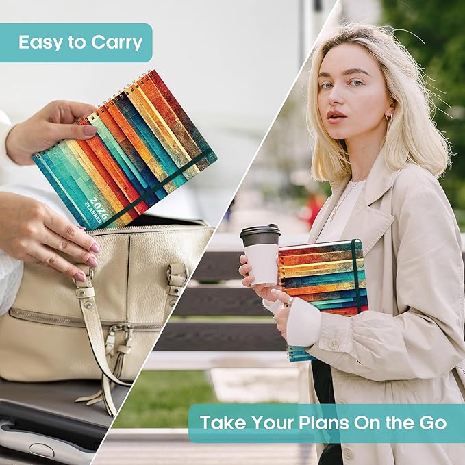 2026 Planner, Weekly and Monthly Calendar Planner Book, January 2026 - December 2026, Hardcover Spiral Planner with Monthly Tabs, Notes Pages, Perfect for Women & Men, A5 (6.4" x 8.5") - Wood