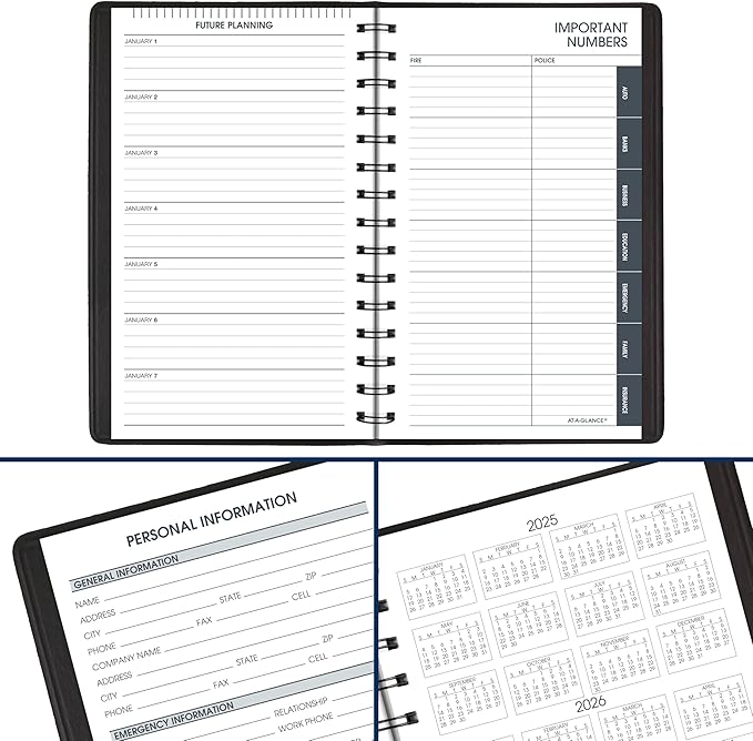AT-A-GLANCE 2026 Appointment Book Planner, Daily, 5" x 8", Small, Quarter-Hour, Black (708000526)