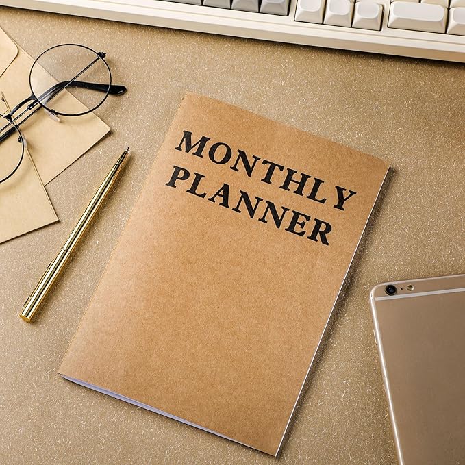 Fullhawl Undated Monthly Planner, 2026 Blank Pocket Weekly Planner with Kraft Cover, Mini Calendar Book for Office, Blank Date Goal/Time Organizer, 20 Sheets(5.8 x 8.3 Inch)