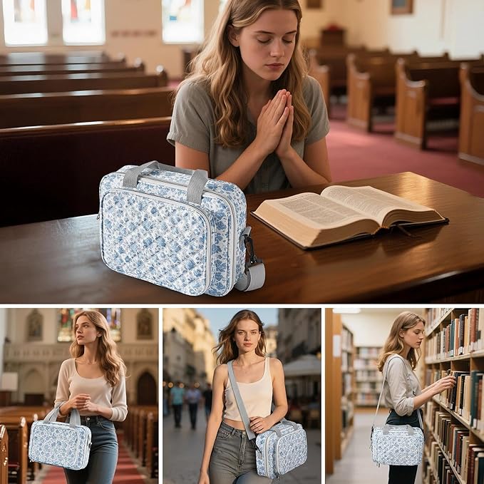 Play Tailor Bible Cover Case for Women Large Bible Bag Carrying Case Study Supplies Accessories with Tabs, Highlighters and Adjustable Shoulder Belt for Girls, Blue