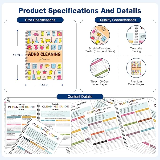 Metyond ADHD Cleaning Planner for Adults - Cleaning Schedule and Checklist Organizer, Daily & Weekly & Monthly Household Cleaning Planners for ADHD Minds, Clear Logic Stress-Free Housework