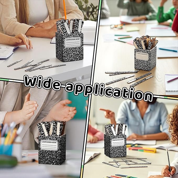 Gueevin 121 Pcs Composition Book Flip Name Sticks with Composition Book Storage Cup Classroom Talking Flip Sticks Teacher Student Management Grouping Tool for Educational Learning Classroom Supplies