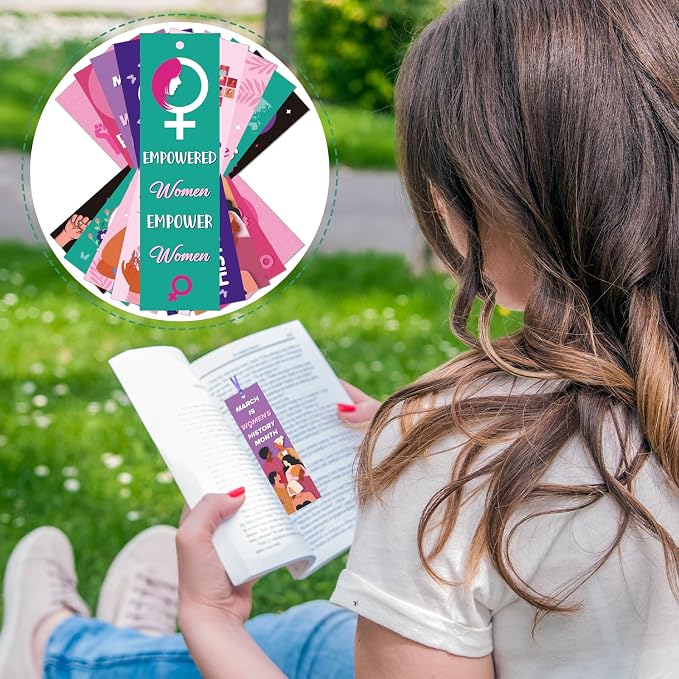 Wxiben Women's History Month Bookmarks - 120 Pcs Freedom Equality Feminism Bookmarks Paper Inspirational Female Rights Awareness Book Markers Page Clip Favor for Women Day Party Office School Supplies