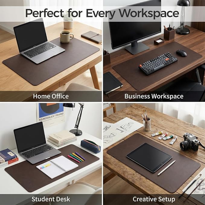 Premium Faux Leather Desk Mat & Tray Set,Innovative Cork-Look Printed Base,Gift Tube Packaging,Full-Desk Coverage,Non-Slip Desk Pad for Office Home(Espresso Brown)