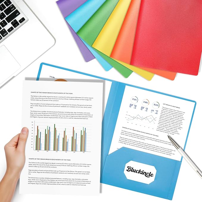 Folders with Pockets, 2 Pocket Plastic Folder with Pockets for School Colored File Folder for Documents Letter Size with Business Card Slot Back to School Teacher Supplies(6 Pack Rainbow Colors)