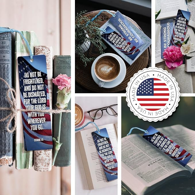 Be Strong and Courageous Bookmark Bulk 24 Pack, Patriotic Encouragement Bookmarks, Faith and Strength Keepsakes, 7.25" x 2"