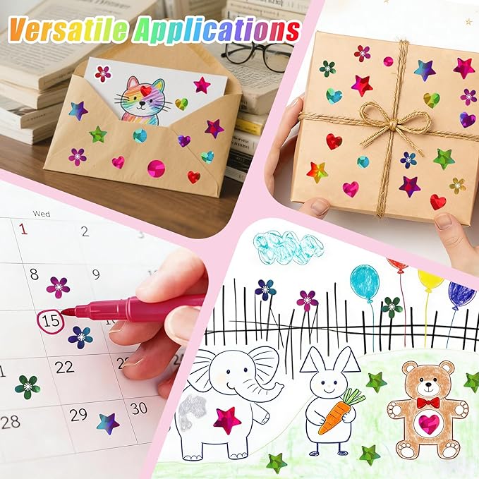 1848 PCS Kids Reward Sticker Set - Stars, Flowers, Hearts & Dots, Small Sparkly Holographic Stickers for Behavior Reward Chart, School Classroom Student Teacher Supplies and DIY Decoration