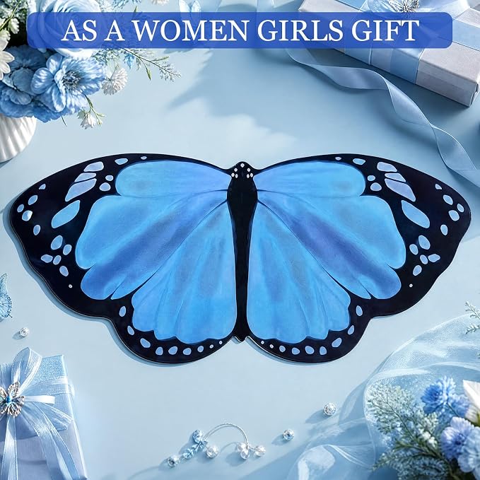 Tellegloww Large Blue Butterfly Gaming Mouse Pad Desk Mat Decorative Butterfly Keyboard Desk Mat with Non-Slip Base Table Accessories for Office Home Study 35.43 x 15.75 Inches