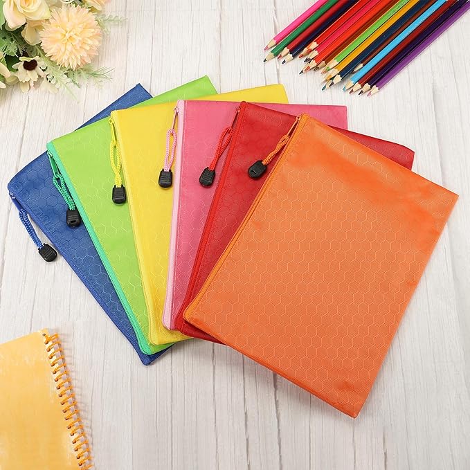 PATIKIL Waterproof Zipper Bags, 6 Pack A5 Pocket File Pouch Storage Accessory for Office Travel Supply, Multicolor