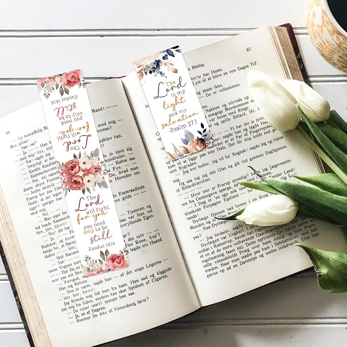 Bible Verse Floral Magnetic Bookmarks: 30 Pcs Inspirational Scripture Magnet Book Mark Clips for Reading, Flower Christian Page Markers Gifts for Women Students Church Reading School Office Supplies