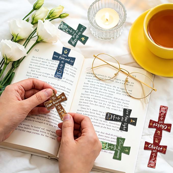 25Pack Magnetic Bookmarks Bulk Cross Bible Bookmark Christian Bookmarks for Women Men Kids Adults Teacher Book Lovers Gifts, Book Marks for Reading Religious Verses Magnet Bookmark Clips (Vintage)