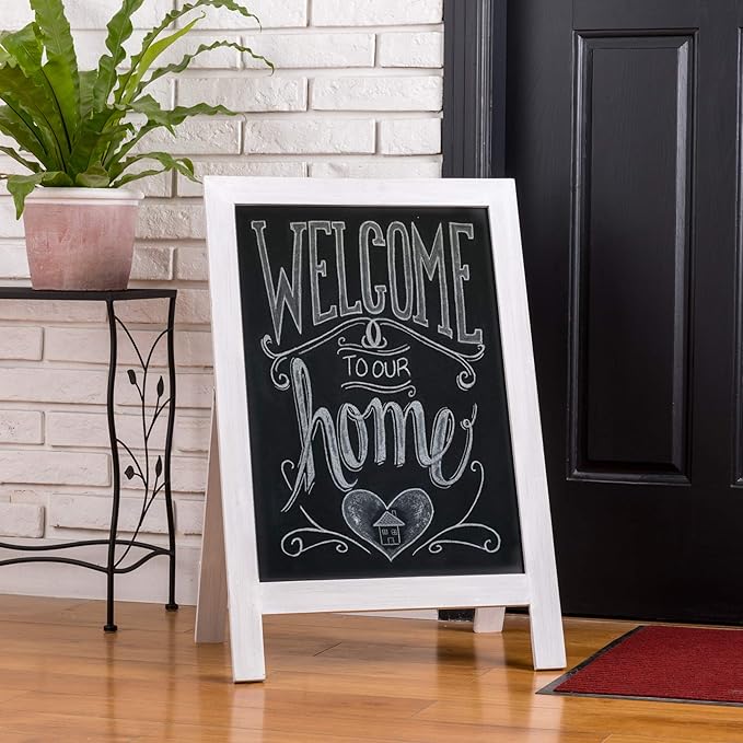 Glitzhome A-Frame Chalkboard Sign 30"x20" Wooden Sandwich Board Easel Sign Outdoor Standing Wall Chalkboard for Restaurants, Cafes, Weddings(White)