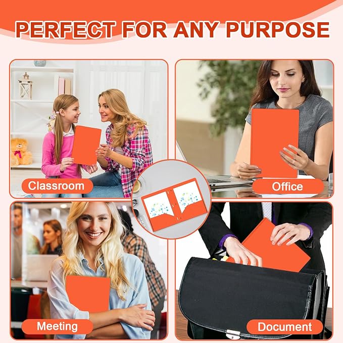 Two Pocket Folders with Prongs, LAYZZ 60 Pack Poly Plastic Folders, Heavy Duty Plastic Folders with Pockets and Prongs, Letter Size, for Offices and Schools (Orange)