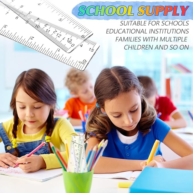 EBOOT 2 Packs Clear Plastic Rulers, Straight Shatterproof Transparent Rulers, Measuring Tools with Inch and Centimeter Accuracy for School Class Office Crafts Mathematics Art Clothing(6 Inch)