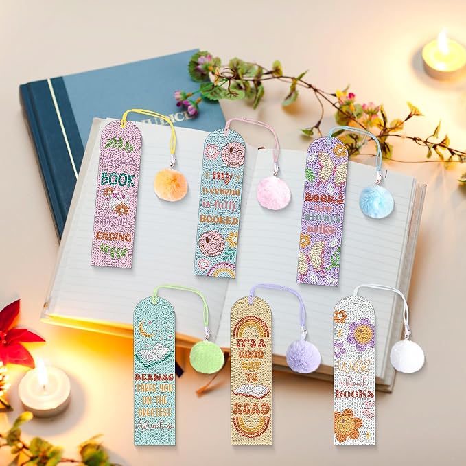 6PCS Kids Diamond Art Bookmarks Kit– DIY Reading Gifts for Classroom, Inspirational Quote Designs – Fun Art & Craft Activity for Boy and Girls