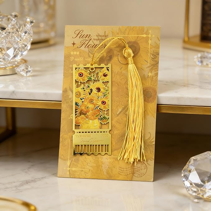 4 Pack Metal Bookmarks with Tassel, Oil Painting Style Decorative Bookmarks, Reading Page Markers for Book Lovers, Readers, Writers, Students, Adults, Men & Women