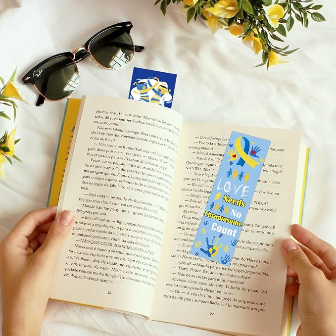 Down Syndrome Awareness Bookmarks, 120 Pcs Inspirational World Down Syndrome Day Book Marks, Blue Yellow Supportive Gifts for Seminar Handouts Charity Fundraisers School Events