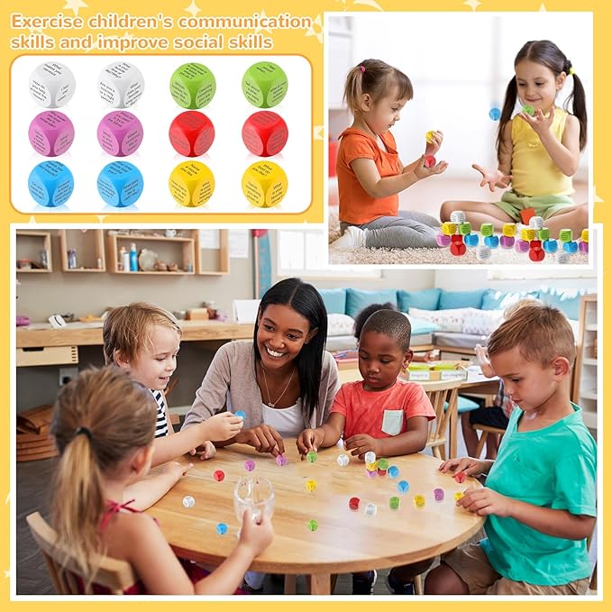 Jenaai 12 Pcs Conversation Ice Breaking Cubes Social Emotional Learning Activities Social Emotional Dice Wood Conversation Cube for Kids Adult Classroom Family Couple (Conversation)