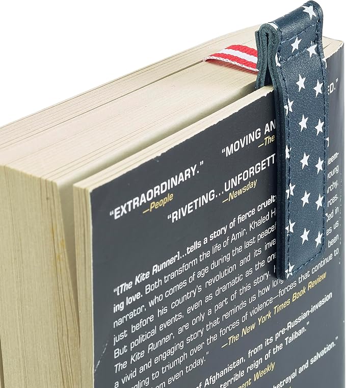 Superior Essentials Patriotic Magnetic Bookmark-Genuine Leather, Single Long Ribbon Bible Bookmark for Book Lovers-Amplify Your Love for Books with Our Elegant Ribbon Page Marker (American Flag, 1PC)