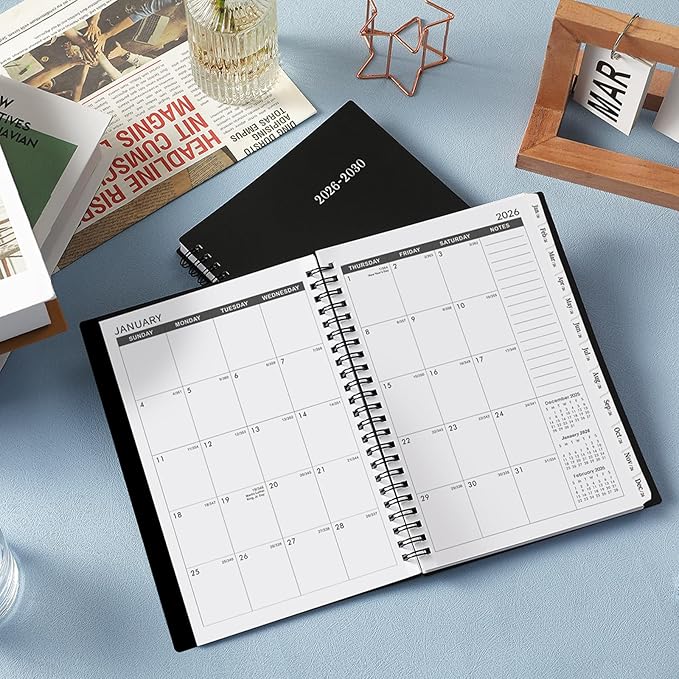 2026-2030 Monthly Planner/Calendar - Jan. 2026 - Dec. 2030, Monthly Planner, 5 Year, 6.2" x 8.3", Multi Year Calendar 2026-2030 with Twin-Wire Binding, Tabs, Storage Pocket - Black