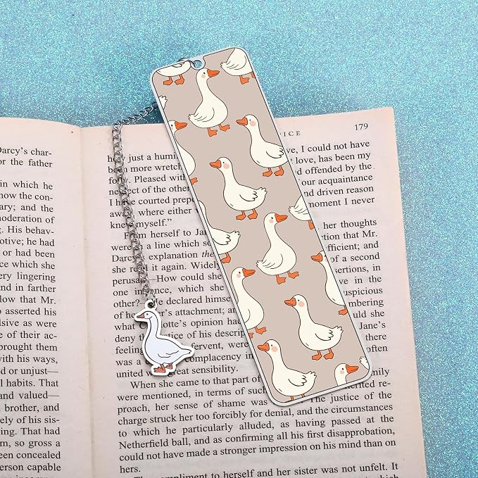 Funny Cute Bookmarks Book Marks for Reading Women Men Book Accessories for Reading Lovers Book Lovers Bookish Gifts for Women Readers Book Marker Reading Accessories Silly Metal Bookmarks Goose 2-Side