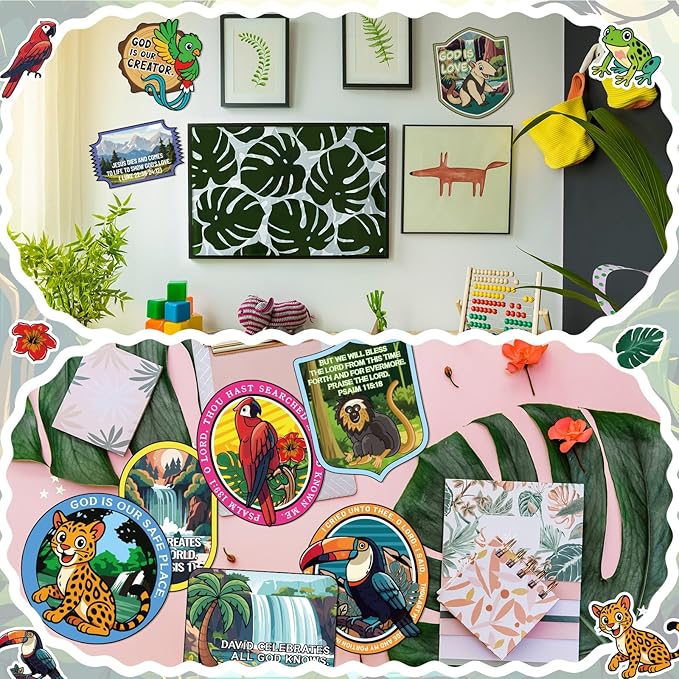 60 Pcs Rainforest Falls Cutouts Bulk 2026 VBS Vacation Bible School Animals Die Cuts Paper Religious VBS Bulletin Board Decorations for Sunday School Craft Projects Wall Decor Party Supplies
