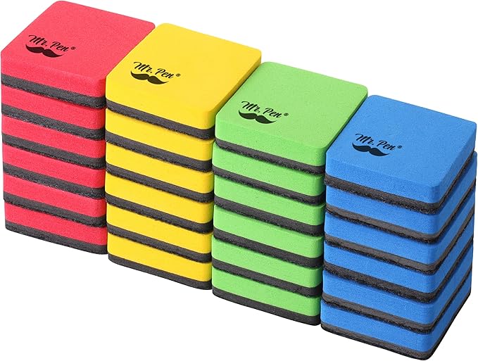 Mr. Pen- Mini Magnetic Dry Erase Erasers, 2" x 2", 24 Pack, Colorful Small Magnetic Whiteboard Dry Erase Erasers Bulk for Kids, Teachers, Students and Classroom Supplies