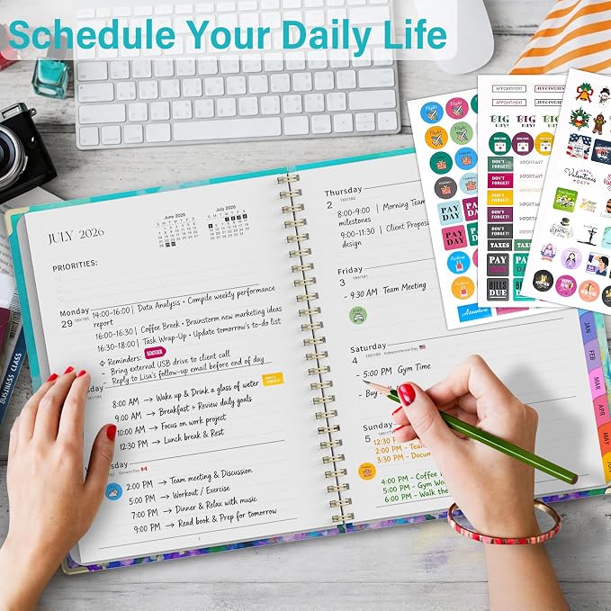 Planner 2026-2027, A4 Hardcover Weekly and Monthly Calendar Planner from July 2026 - June 2027, 8.5" x 11" Daily Agenda with Monthly Tabs, Spiral Bound, Inner Pocket, Cute Journal Organizer Notebook for Office School-Purple Oil Painting