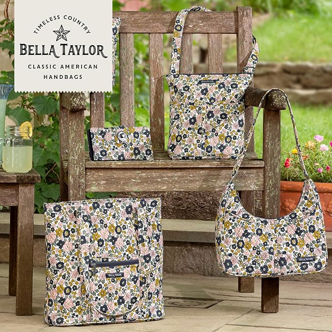 Bella Taylor Small Bible Cover for Women - Quilted Cotton Bible Case for 6 x 9 inch Books - Delicate Floral Charcoal