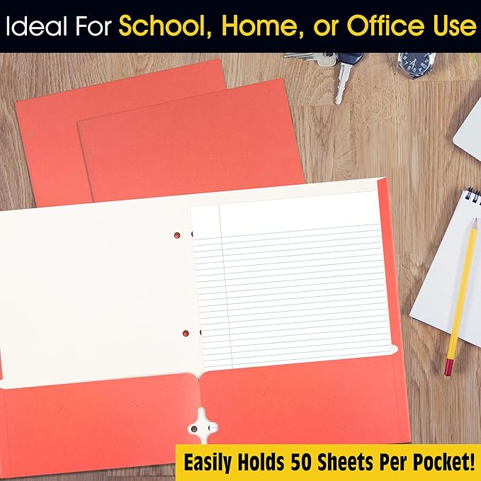 2 Pocket Portfolio Folders, 25 Pack, Trendy Cool Colors, Fits Letter Size Paper, for School, Office, Home, Matte Finish (Tropical Coral)