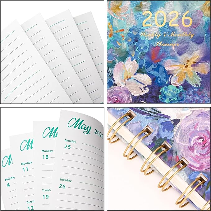 2026 Planner, Weekly and Monthly Calendar Planner for Women, Jan 2026 - Dec 2026, Hardcover Planning Agenda book, Spiral Bound, Inner Pocket, 6.3" x 8.5"