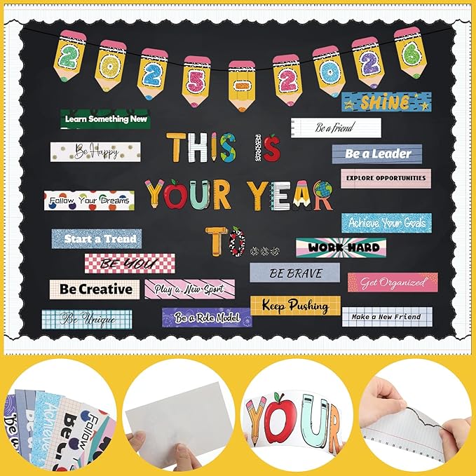 Eaasty Bulletin Board Kit Decor Welcome Back to School Bulletin Board Bright Groovy Growth Mindset Positive Affirmations Wall Decor for School Nursery Chalkboard Wall Door Party Supplies