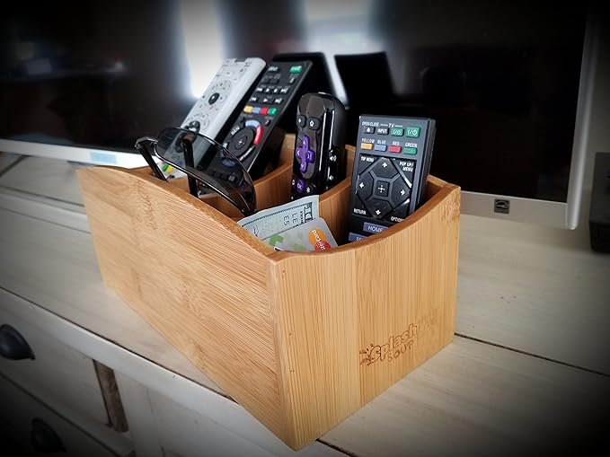 Natural Bamboo Organizer | Kitchen Counter Utensil Storage | Home Office Stationery Desk Caddy | Living Room Table Accessory Remote Holder by Splash Soup