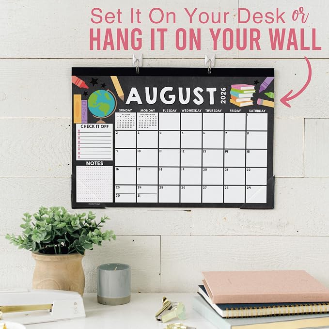 Hadley Designs Large Teacher Desk Calendar 2026-2027 - Desktop Calendar 2026, 18-Month Desk Calendars for Home, Office & Classroom, Cute Classroom Must Haves, Teacher Appreciation Gifts