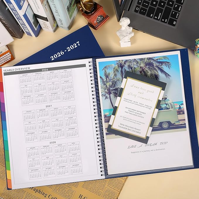 2026-2027 Monthly Planner - JUL 2026 - DEC 2027, 2026-2027 Planner, 18 Monthly Planner with Tabs & Pocket & Label, Contacts and Passwords, 9" x 11", Thick Paper, Navy