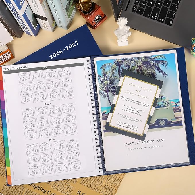 2026-2027 Monthly Planner - JUL 2026 - DEC 2027, 2026-2027 Planner, 18 Monthly Planner with Tabs & Pocket & Label, Contacts and Passwords, 9" x 11", Thick Paper, Navy