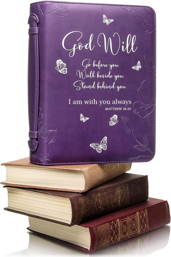 DEHITE Bible Cases for Woman — Leather Bible Covers for Women — Carrying Bag for Woman — Pen Slots — Zippered Pocket — Premium Faux Leather Holder — Christian Floral Accessories