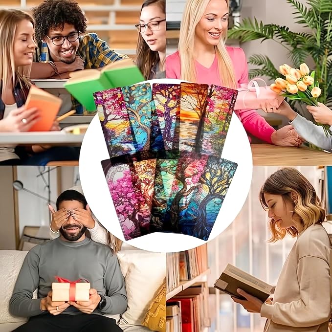 Fantasy Trees Bookmark Gifts - 10 Pcs Pretty Seasons Stained Glass Bookmarks for Women Men Book Lovers Students Aesthetic Page Marks School Reading Accessories Bookish Birthday Graduation Gift