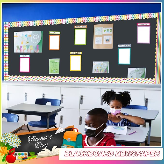 Fuyoooo 90 Pcs Science Fair Board Supplies 60 Trim Scalloped Bulletin Board Borders 24 Presentation Board Subtitles 6 Science Fair Titles for Classroom Display Boards(Colorful)